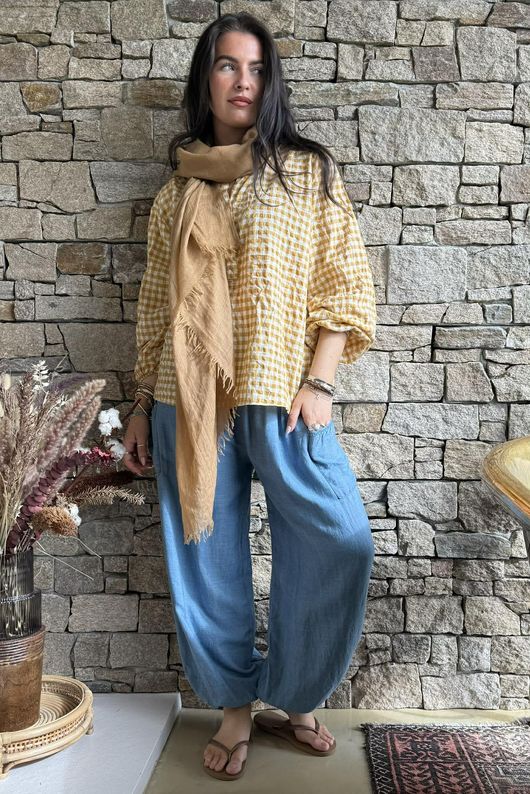 Nonni Gingham Nero Blouse Indian Yellow